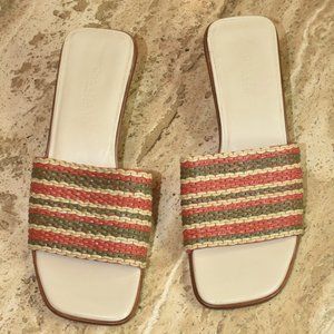 Cole Haan Resort Green, Orange & Cream Woven Slides Sandals Size 8.5 B